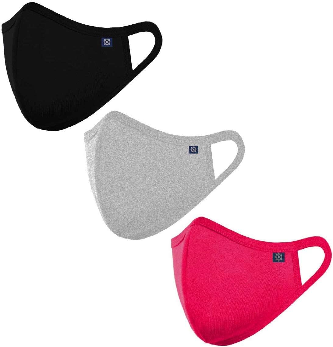 OCEAN RACE Unisex Cotton Reusable Face Mask (Mild Red,Grey,Black, Pack Of 3)