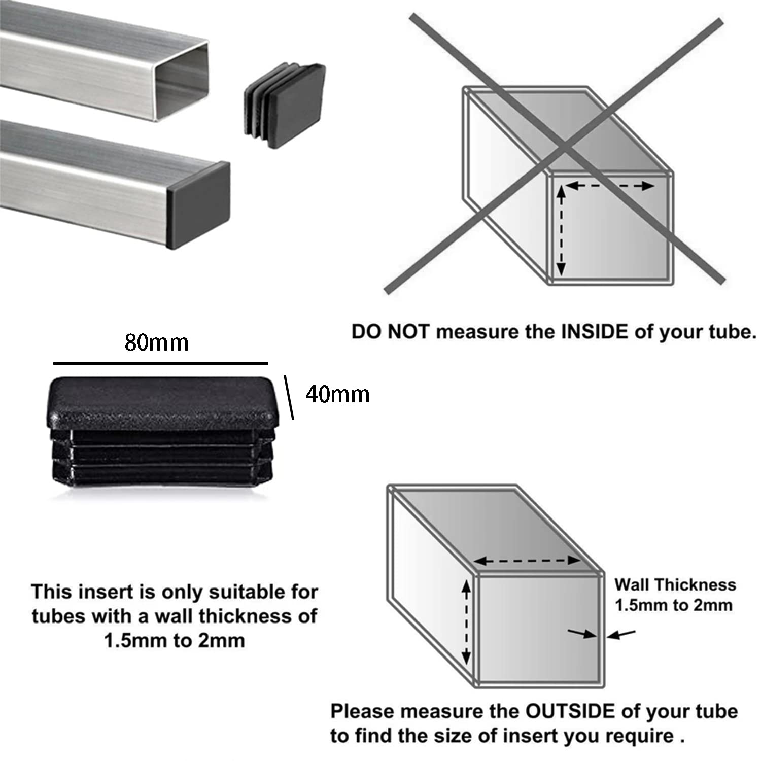 Tappi Per Tubi Quadrati 30x30 Mm - 12 Pezzi Nero Plastica | Per Sedie, Scaffali, Mobili Metallici