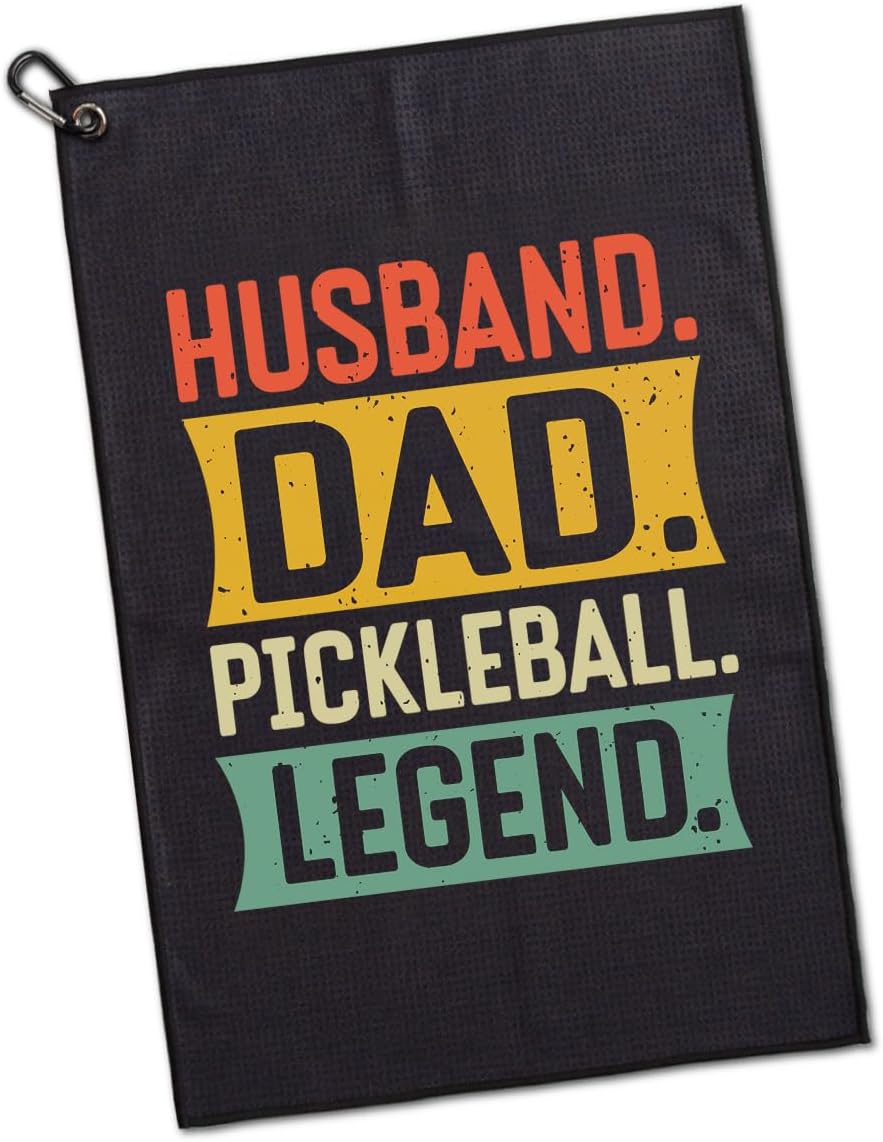 Husband Dad Pickleball Legend Printed Microfiber Pickleball Towel with Clip, Funny Pickleball Towel Gifts for Men Dad Grandpa, Fathers Day Birthday Gift for Pickleball Lover