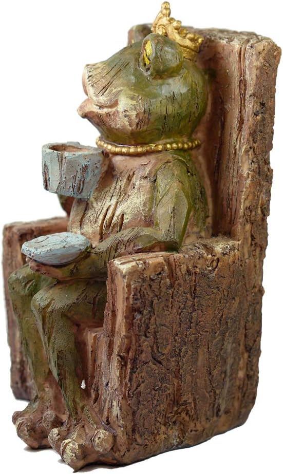 KiaoTime Large Queen Coffee Frog Sitting on Tree Stump Statue Drinking Coffee Indoor Outdoor Patio Garden Statue Decoration Collectible Frog Figurine Statue Model Sculpture (9.5" Frog On Tree Stump)