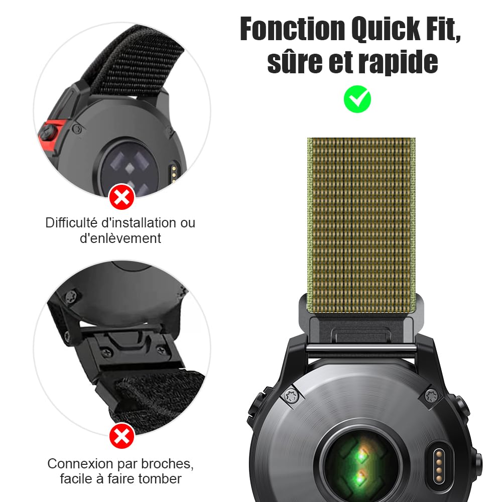 Bracelet Nylon Compatible Fenix 6/7/5 - 22mm Avec Boucle à Vis Et Dégagement Rapide