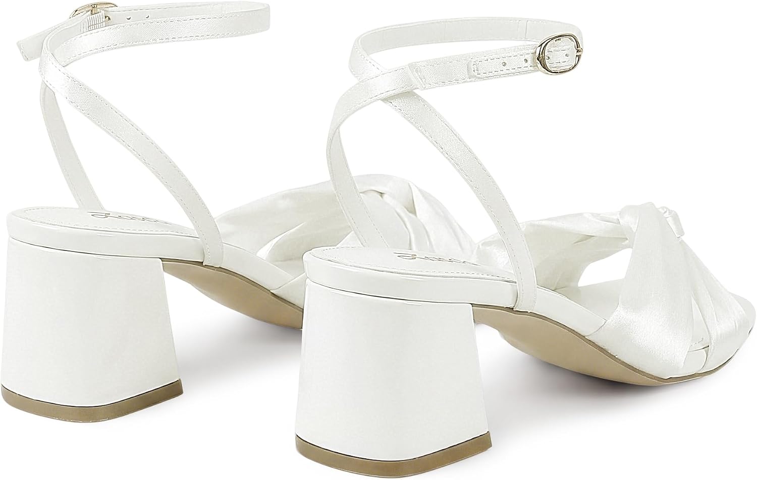 Womens Bow Heeled Sandals Block Chunky Heels Open Toe Ankle Buckle Strap Dressy Shoes for Wedding Bride Bridesmaids Evening Prom
