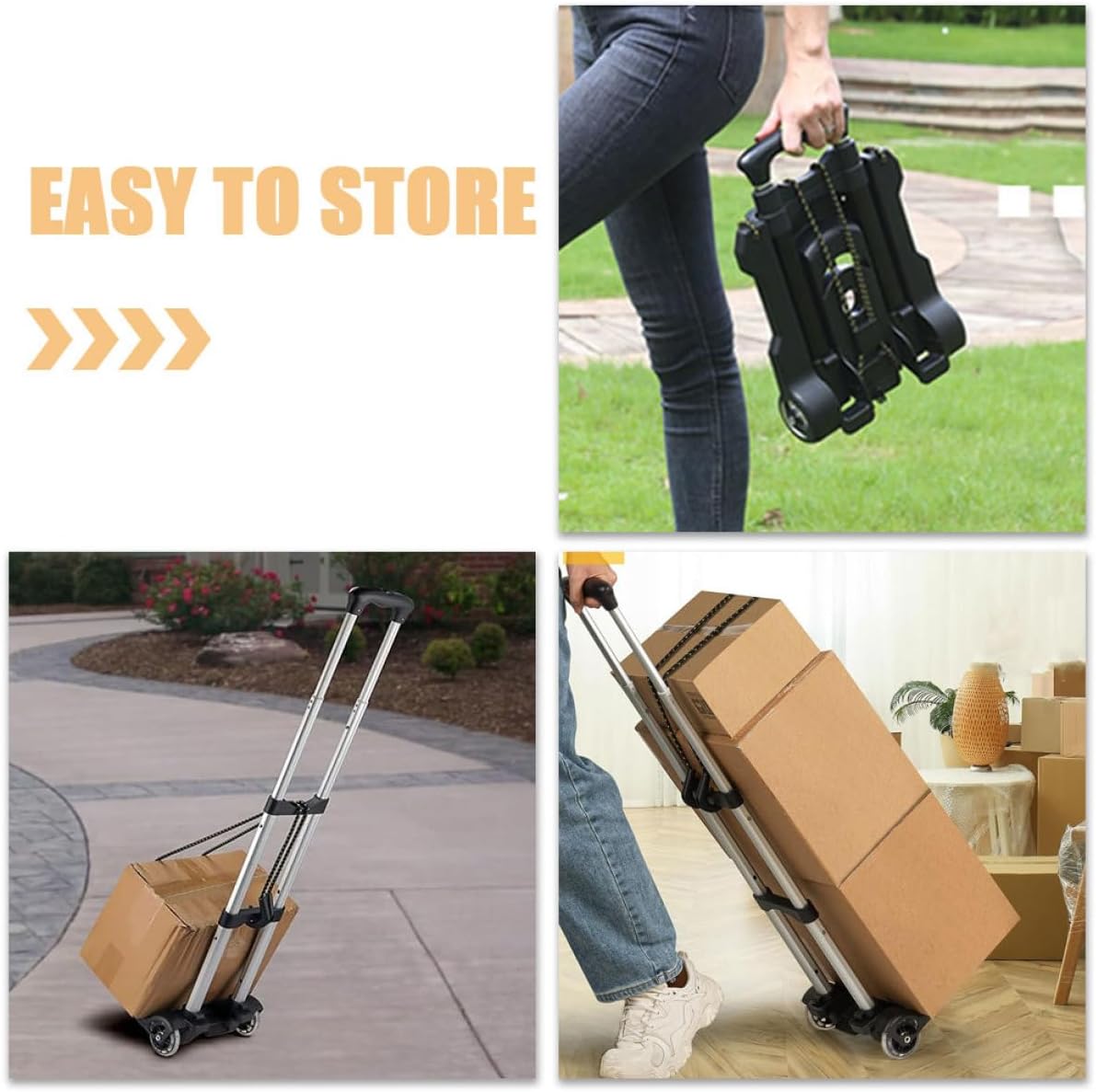 SOLUSTRE Portable Folding Hand Truck with Wheels, Lightweight Collapsible Dolly Cart for Travel, Moving and Shopping, Black Compact Luggage Trolley for Home and Outdoor Use