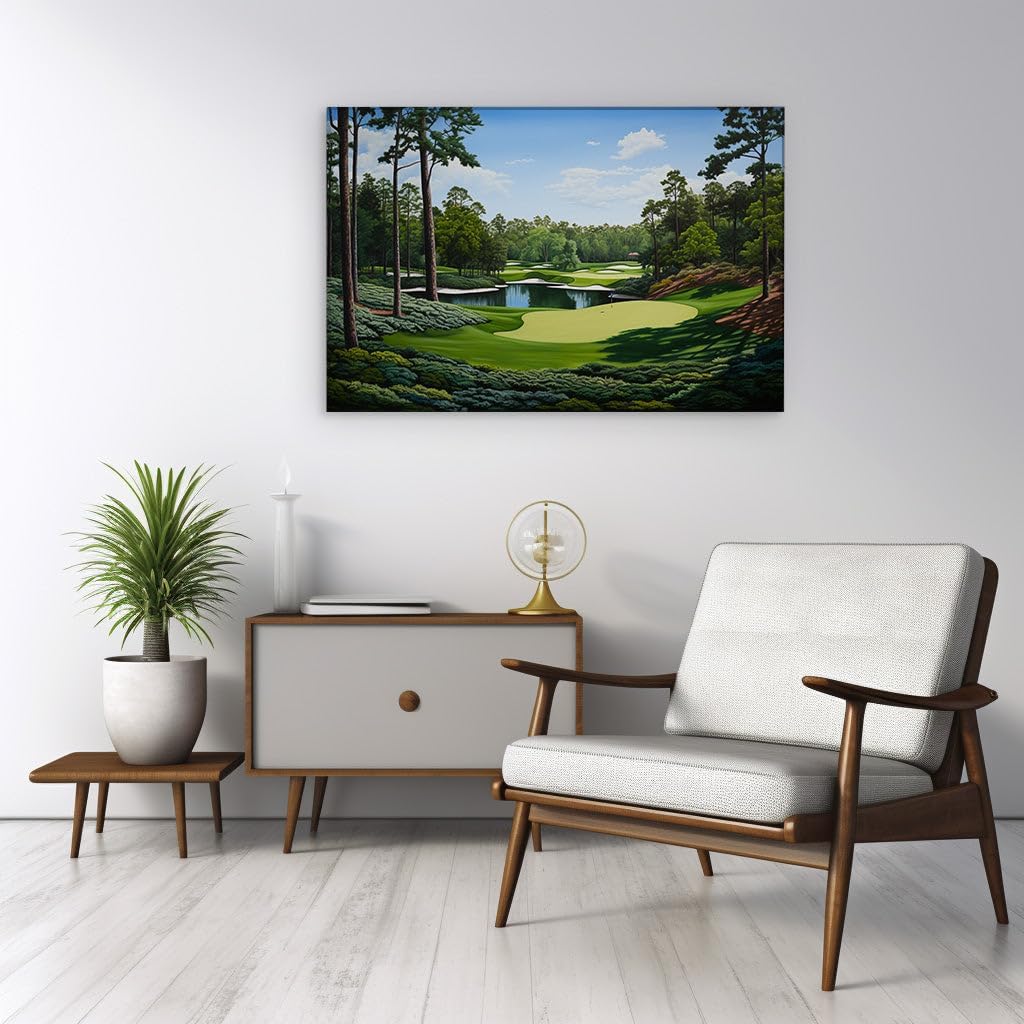 Canvas for Living room. Sunlit Serenity at Augusta National's Iconic 12th Hole, 27 x 18 inch Canvas Wall Art - Contemporary Masterpieces - Modern Home Decor