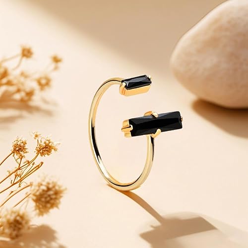 Miniatura 3 de SofiacCeations Handmade Obsidian Ring, Obsidian Bar Ring, 18K Gold Dainty Minimalist Ring, Cuff Adjustable Reiszable Ring, Healing Protection Ring