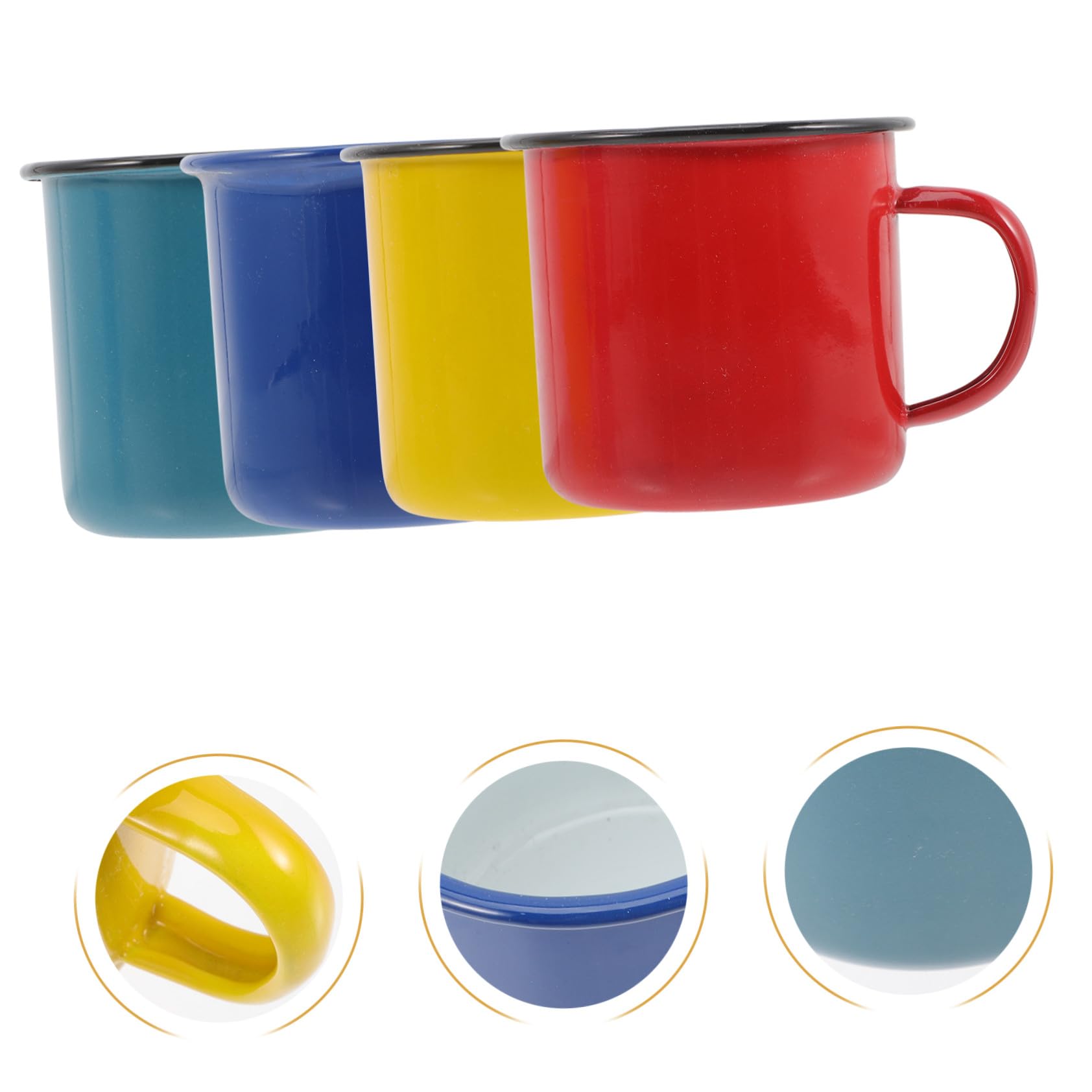 Emaillebecher Großer Gesunder Kaffeebecher Hitzebeständig 4 Stück und mit Henkel im Einfachen Stil Multifunktional für Büro und Zuhause
