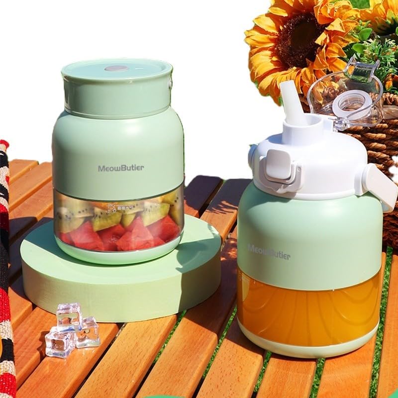 MeowButler Portable Electric Juicer, Multi-function Automatic Juice Maker, Mint Green