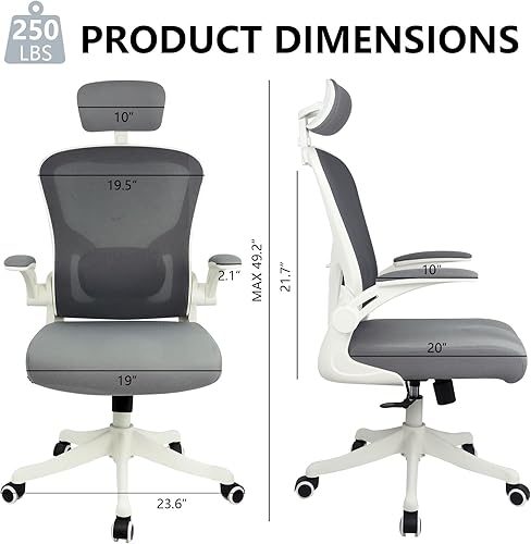 Miniatura 2 de Silla de oficina ergonómica, sillas de escritorio de oficina en casa con soporte lumbar, reposacabezas 3D y brazos abatibles, silla trasera de malla
