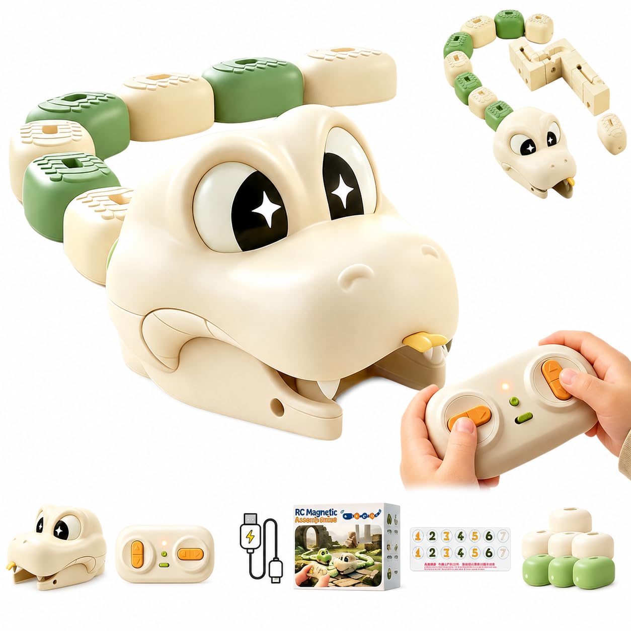 Magnetic Snake Game Toy,Remote Control Eating Snake Toys with Sound,Light