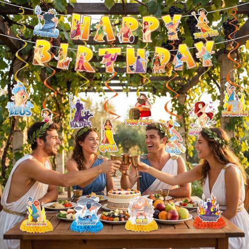 Image of Greek Mythology Banner Swirls Honeycomb Birthday Party Decor