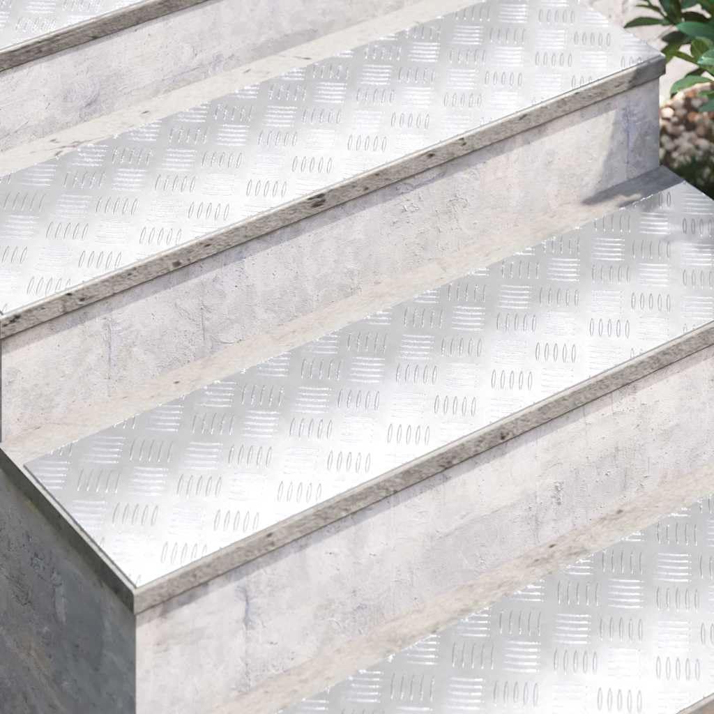 Set di 4 gradini per scale in alluminio, colore argento, 100 x 25 cm, design in lamiera striata, per interni ed esterni, sicurezza, antiscivolo, protezione durevole