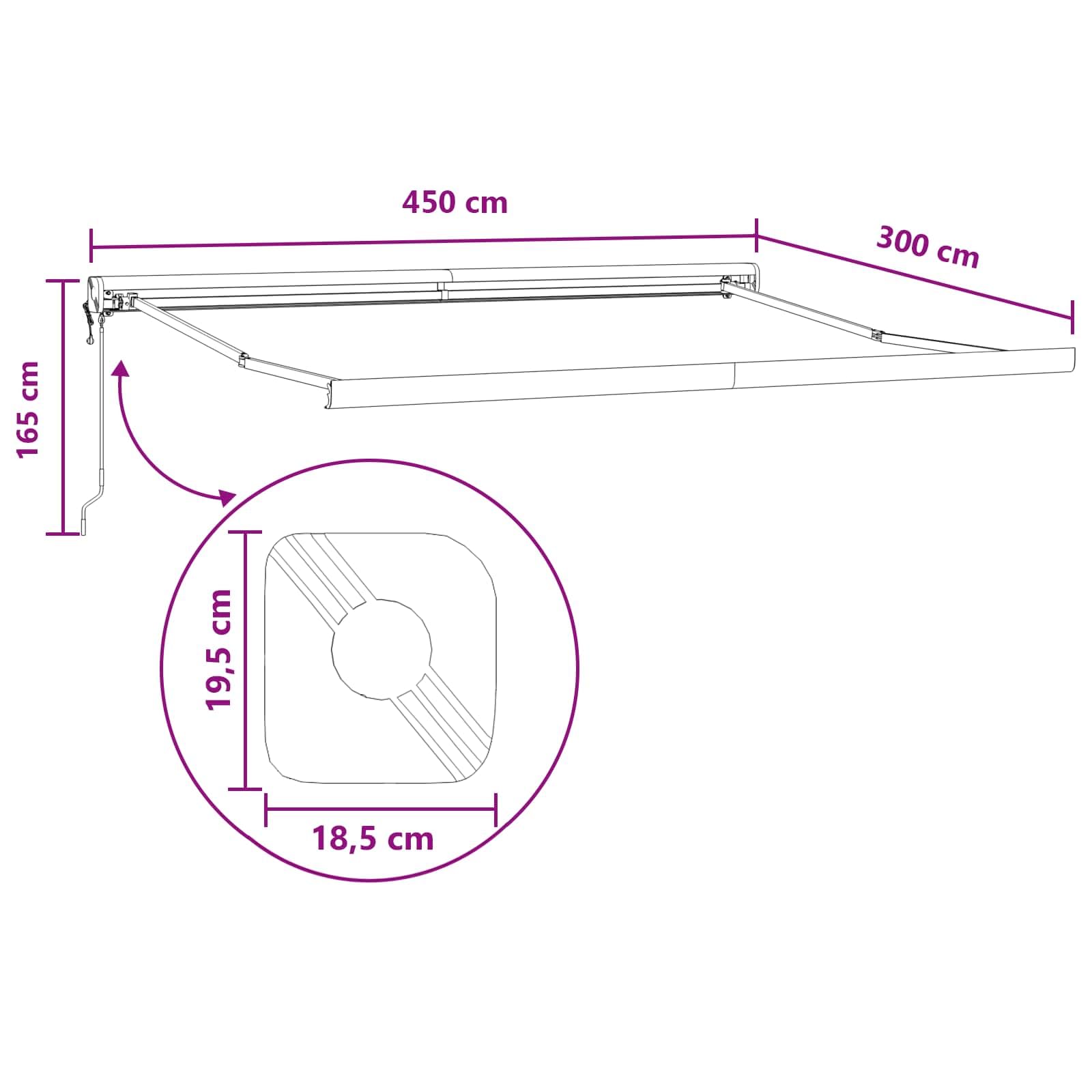 Tenda da sole estensibile con braccio snodato, 450 x 300 cm, tessuto e metallo, per terrazza, giardino, balcone, protezione solare, protezione UV, resistente alle intemperie e impermeabile