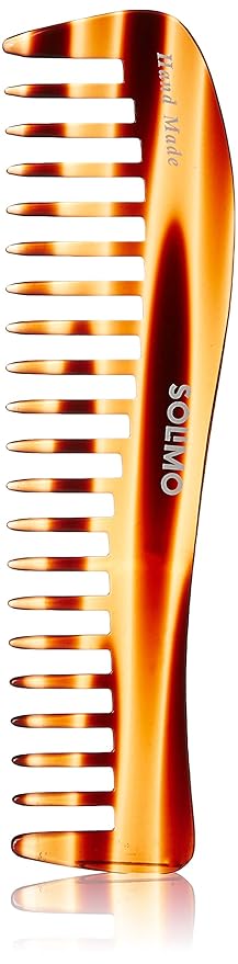 Amazon Brand - Solimo Handmade Turtle Shell Brown Wavy-Shaped Wide-Tooth Comb, 18 cm x 5 cm