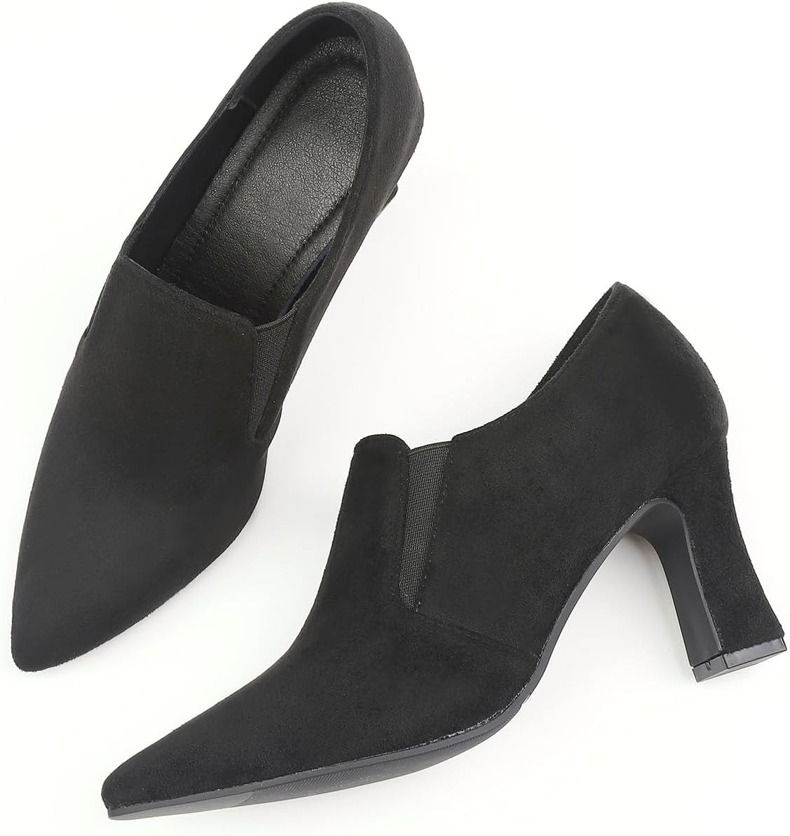 Women's Pointed Toe Slip on Suede Ankle Boots, 2.95 Inch Low Chunky Block...  - Picture 27 of 28