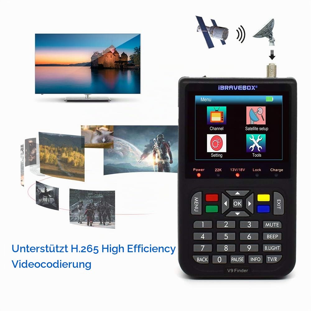 Satelliten Finder, VISLONE V9 Satelitenfinder Meter Digital Sat Messgeräte, Satellitensucher 3,5-Zoll-LCD-Digitalanzeige Satellitenfernsehen (Deutsche Bedienungsanleitung)