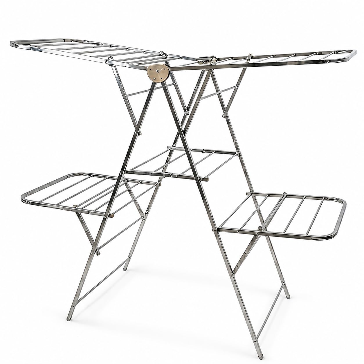 Heavy Duty Stainless Steel Double Layer Butterfly Clothes Drying Stand Foldable Laundry Drying Rack with Side Wings for Home-image-6