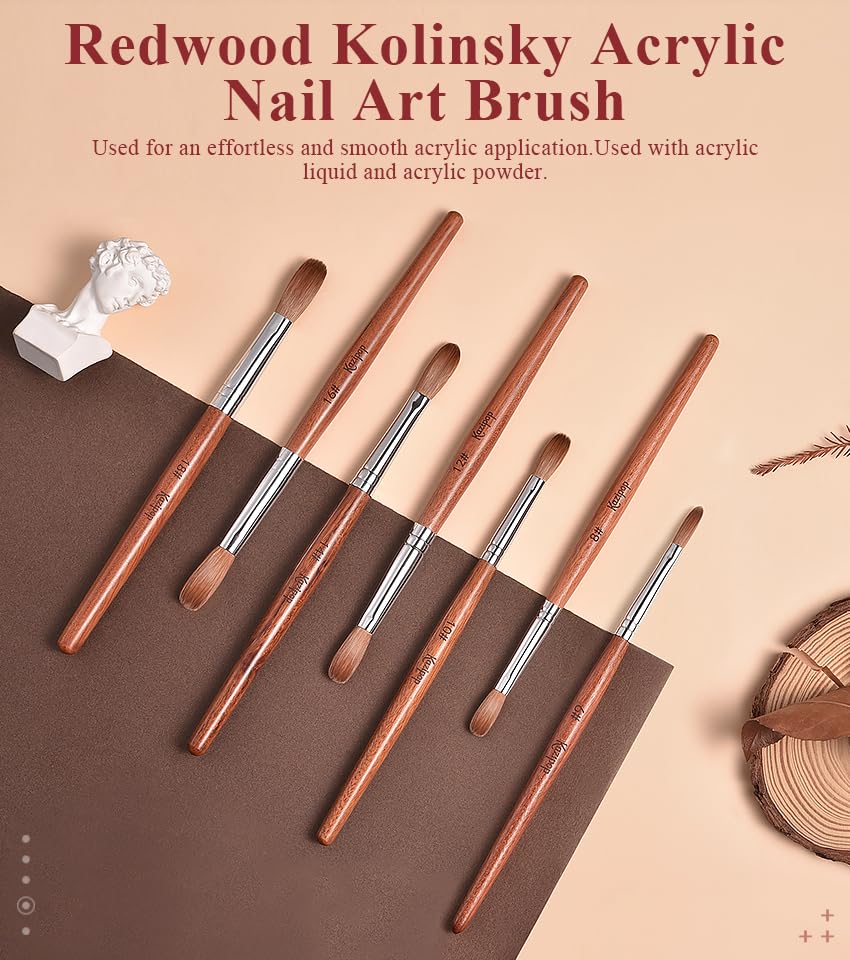 KAZIPOP Kolinsky Sable Nail Brush Red Wooden Acrylic Nail Pen UV Gel Nail Salon Manicure Painting Tool (10#) - Image 2