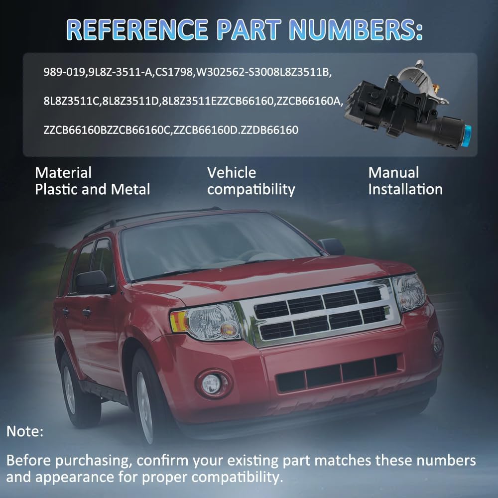 989-019 Ignition Lock Housing with Keys 2 Keys & Shear Bolt, for OEM 9L8Z3511A ZZDB66160, Compatible with Ford Escape 2008-2012/Focus 2009-2011/Mazda Tribute 2008-2011/Mercury Mariner 2008-2010