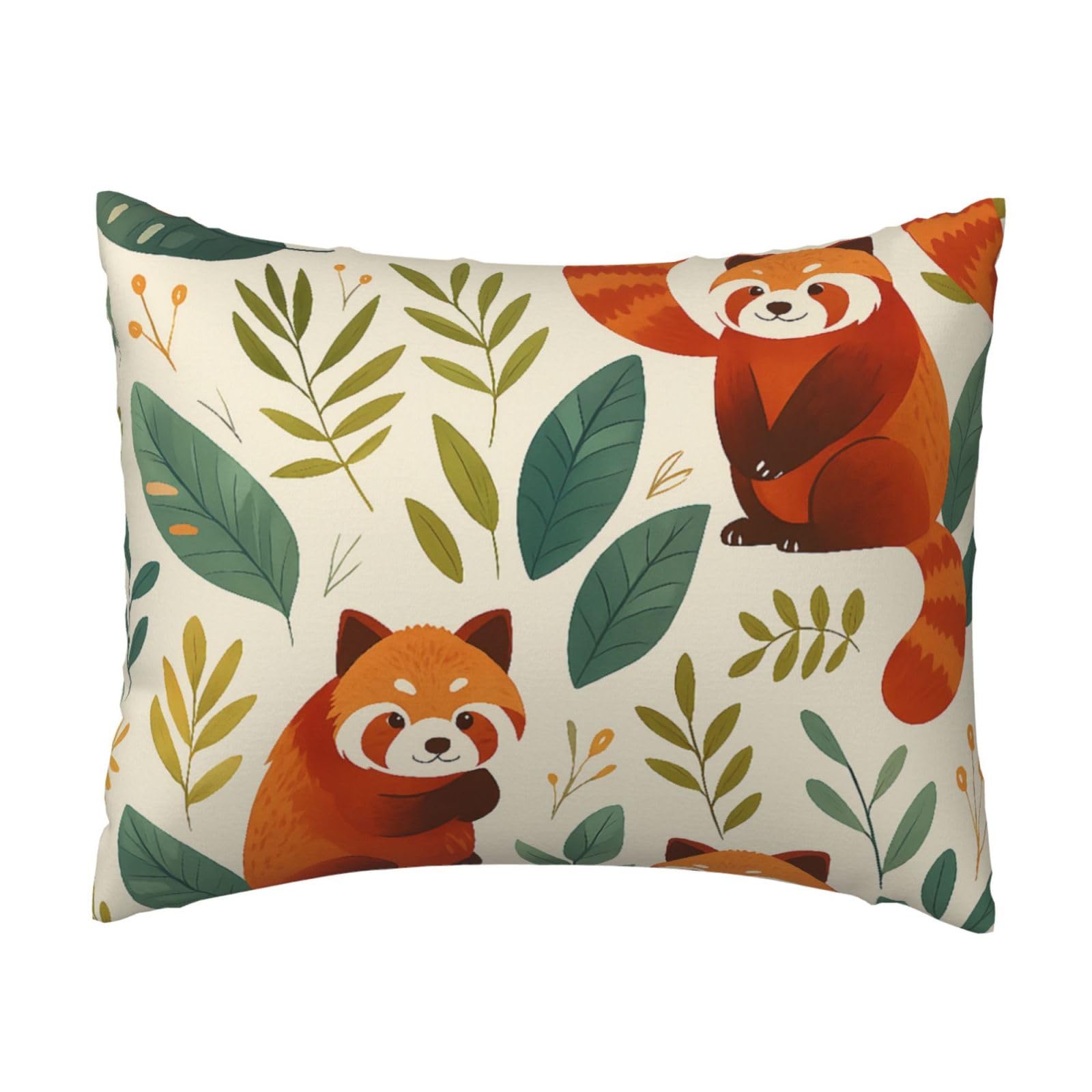 Cute Red Panda and Leaf Pillowcase Soft Plush with Zipper Decorative Pillowcovers 16x20 in