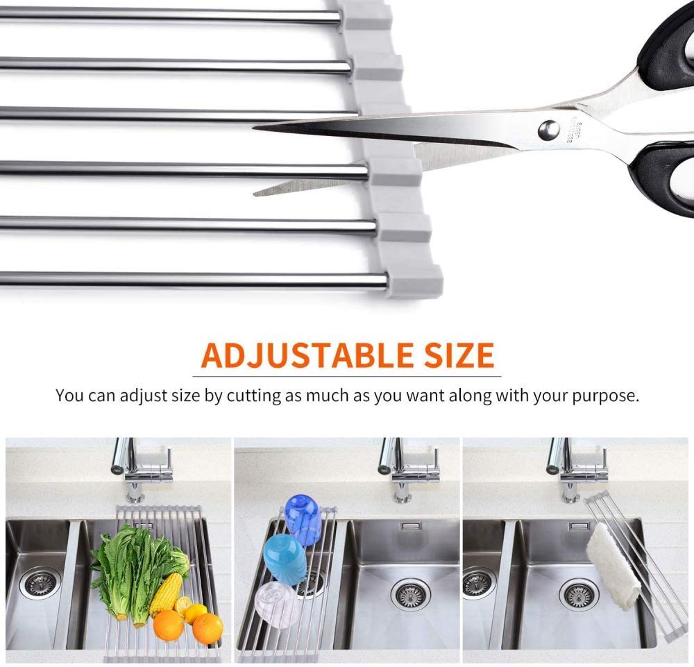 Rejilla para Secar Platos, Escurridor De Platos Plegable Ideal para Frutas, Verduras, Platos, Acero Inoxidable con Revestimiento De Silicona Duradero, 53 X 32 Cm