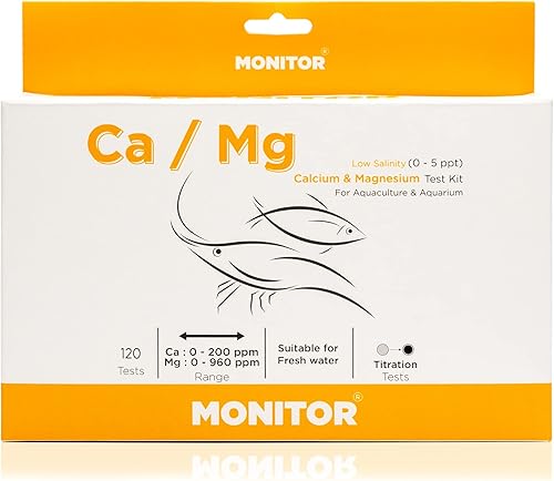 Monitor Calcium/Magnesium Low Salinity (0-5 PPT) Test KIT (120 Tests) - Monitor Aquarium and aquaculture Water Quality
