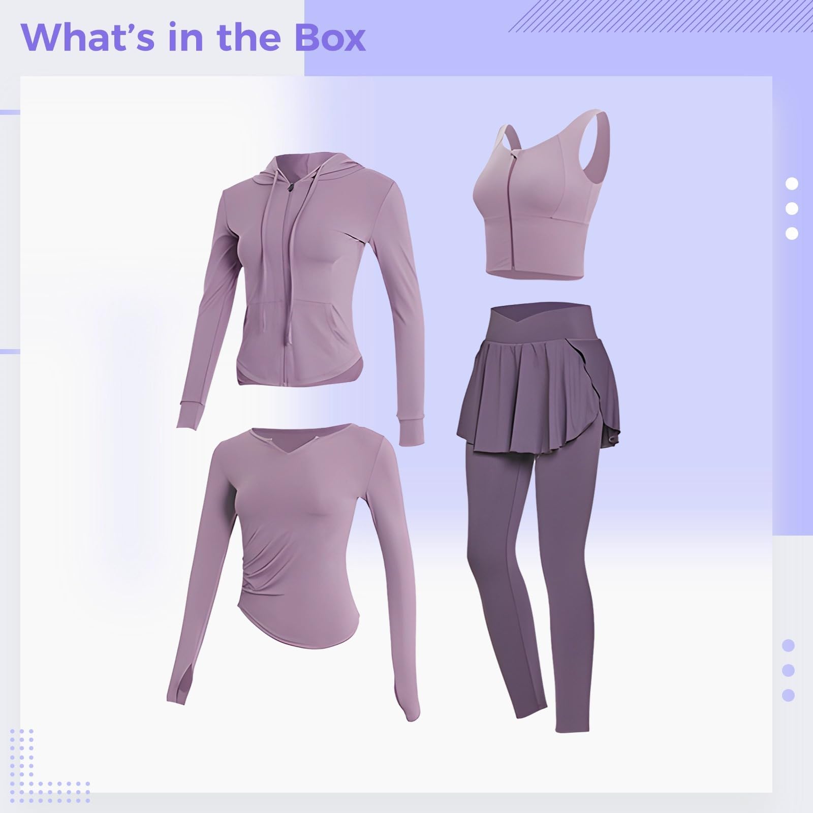 Conjunto de entrenamiento de pilates para mujer, traje de yoga de cuatro piezas, talla XXL para 135-150, chaqueta, brasier deportivo, camiseta de manga larga, tela elástica transpirable