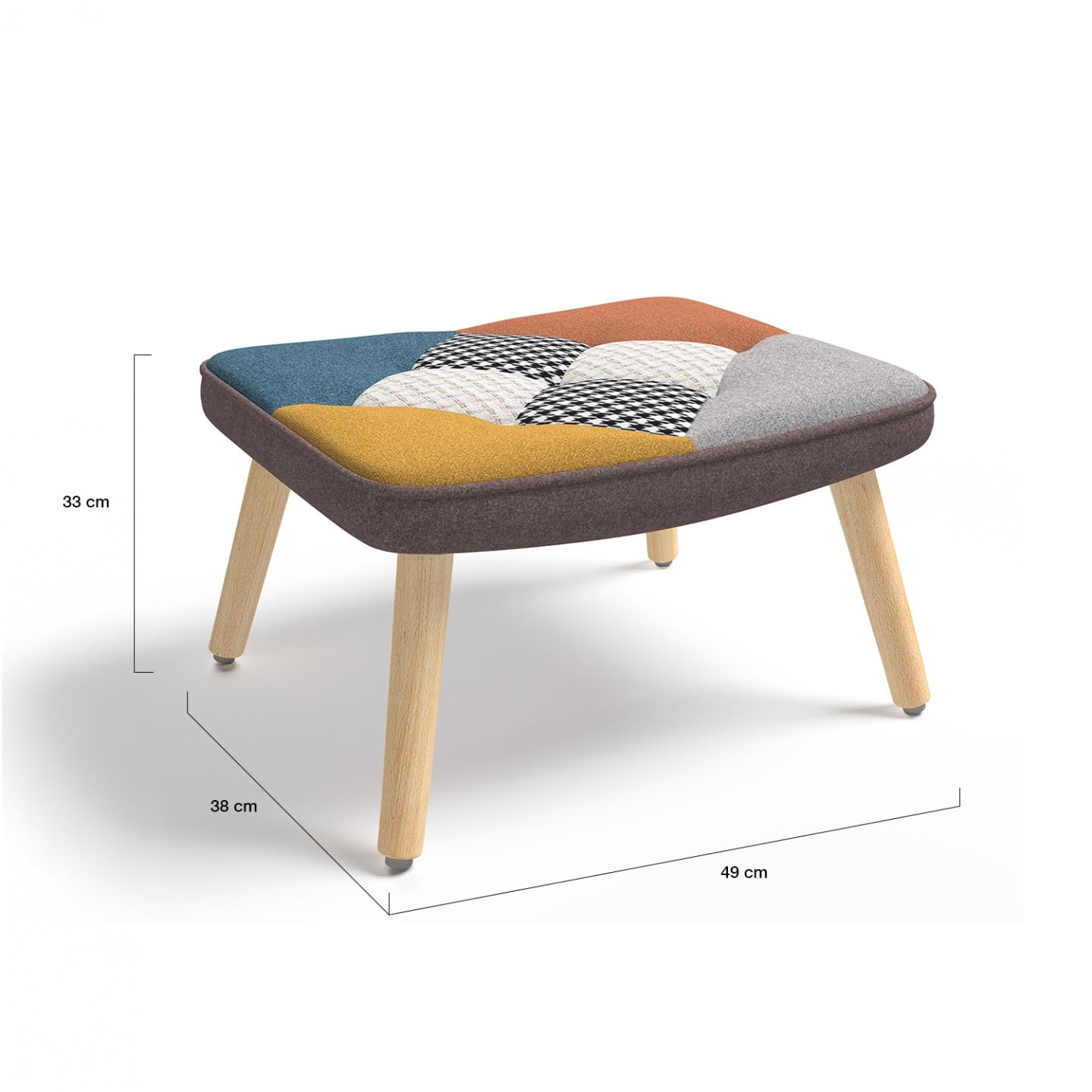IDMarket - Fauteuil scandinave Ivar avec Repose Pieds en Tissu Patchwork Multicouleurs