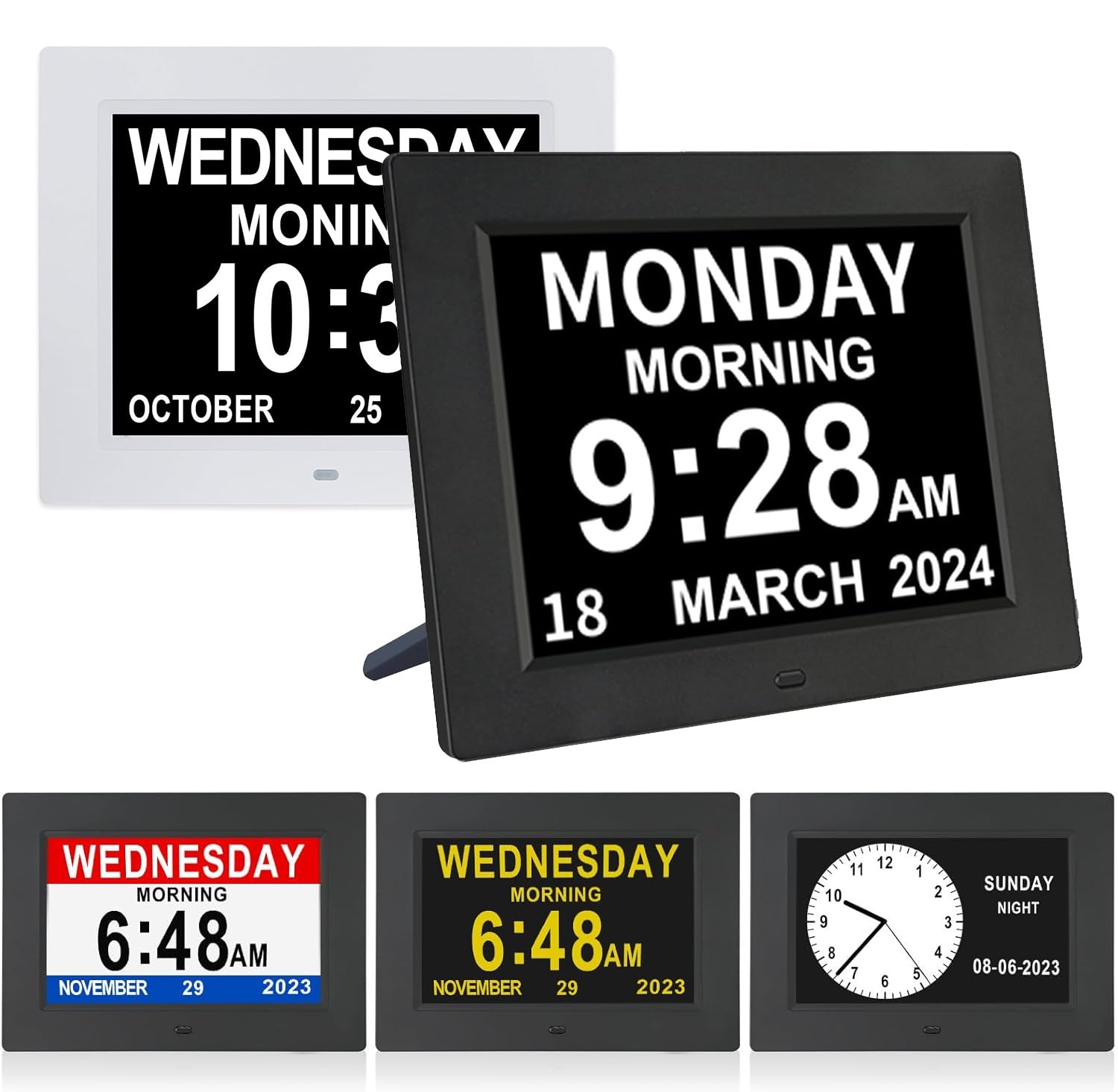 ybest 7 Inch Extra Large Day Date Time Digital Day Calendar Clocks with Auto-Dimming 12 Alarm Reminders Dementia Clock