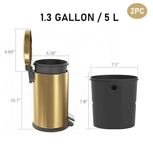 Tacho de Basura SIMPLYKLEEN 5L Oval con Tapa Soft-Close y Pedal Dorado miniatura 2