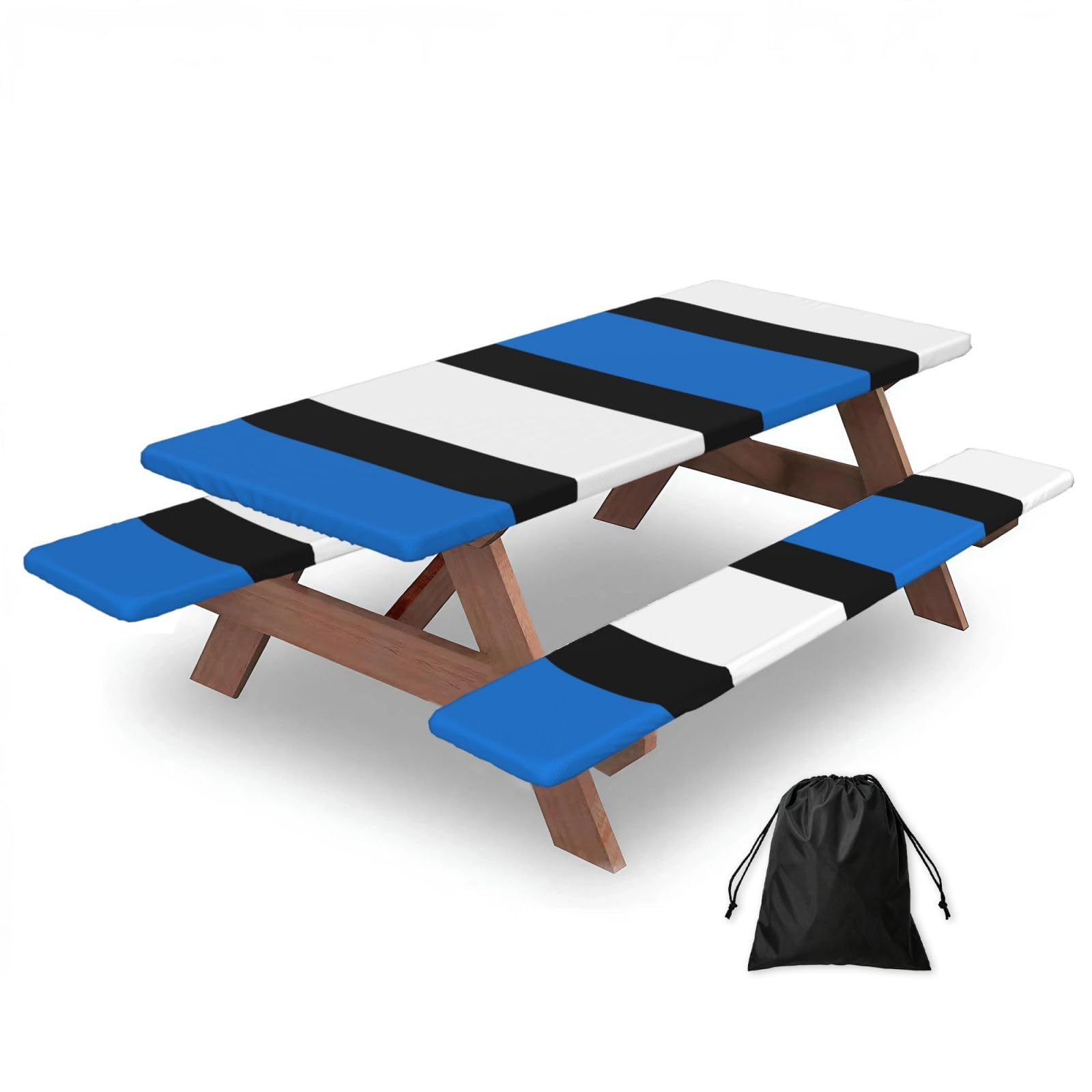 Zyjhyy Black Flag Of Estonia Print 3 Pack Wipeable Picnic Bench Cover And Table Cover Lightweight Table Cloth For Camping Outdoor