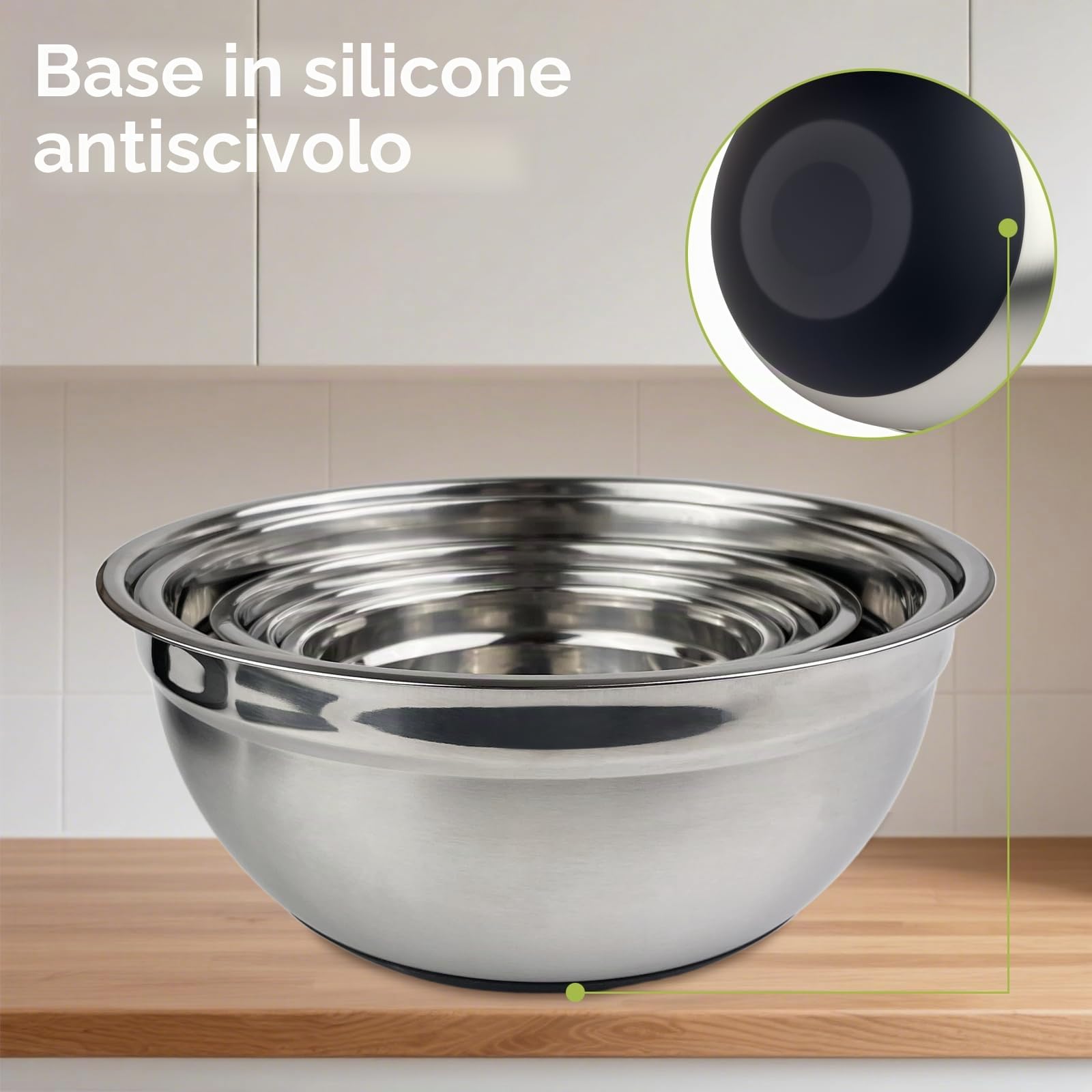 Ciotole Acciaio Inox Cucina, Set 5 Pezzi Insalatiera Acciaio Inox con 3 Grattugie, Antiscivolo, 1L, 1.5L, 2L, 3L, 4.5L, Insalatiera Con Coperchio, Lavabili in Lavastoviglie, per Mescolare