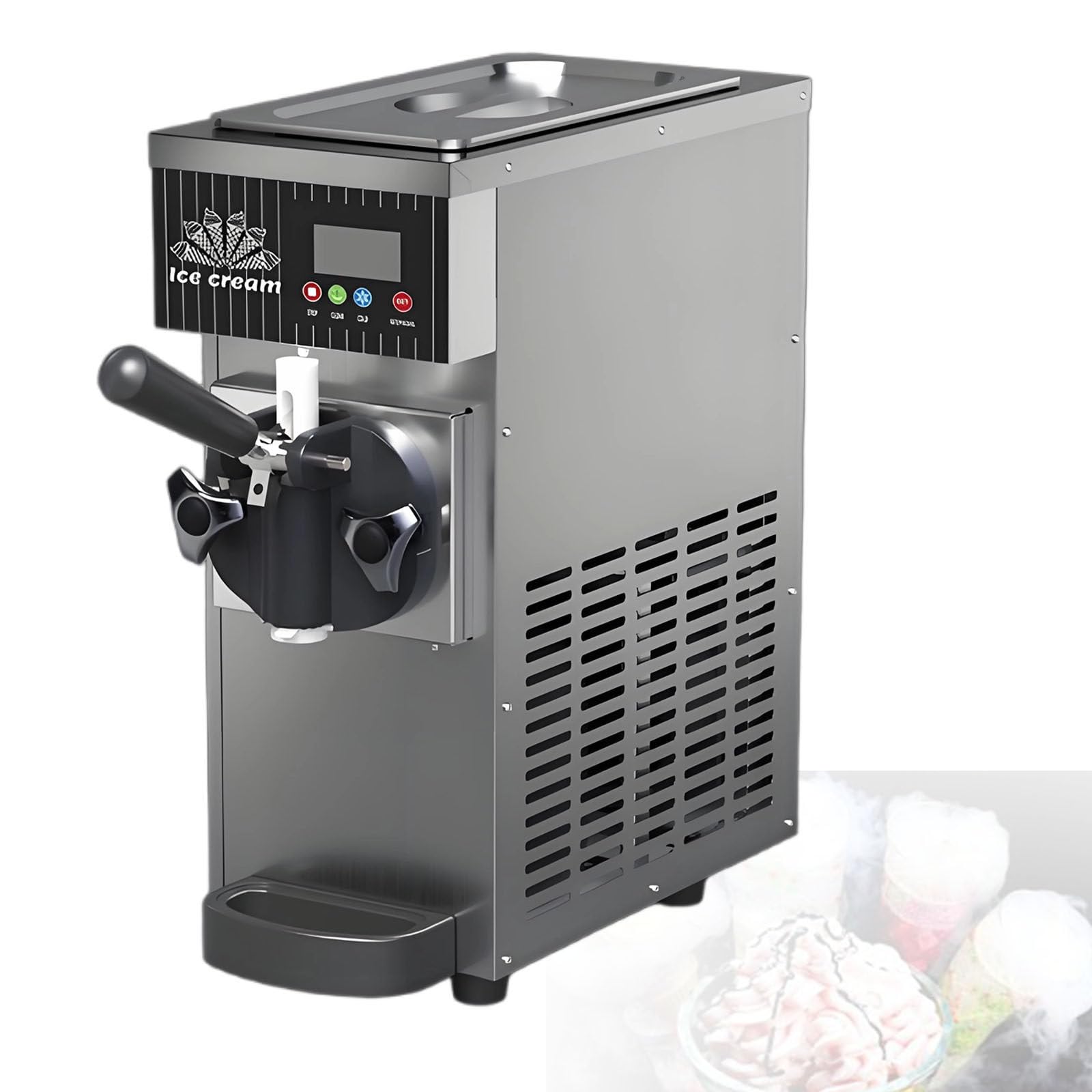 DzkZen Single Flavor Soft Serve Ice Cream Maker, 450W Commercial Soft Serve Ice Cream Machine, 4-5kg/H Output, Countertop Ice Cream Machine with LCD Panel, Auto Clean Grey