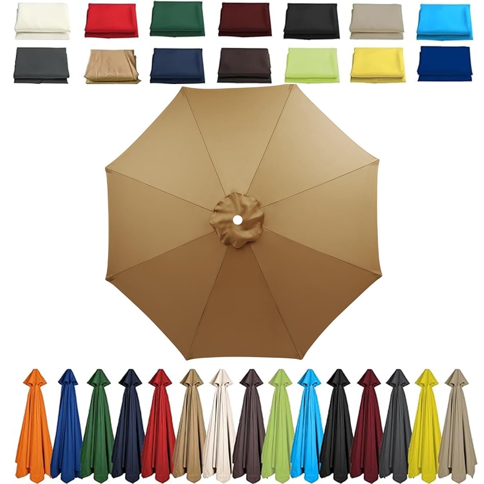 Garden Parasol Umbrella 4m/3.5m/3m/2.7m/2.5m/2.3m/2m Patio Outdoor Sun Shade Replacement Canopy 6 Arms/8Arms for Beach Pool Lawn Backyard Deck Waterproof UV 50+ (Yellow-B,8ribs:3.0M/9.8ft)