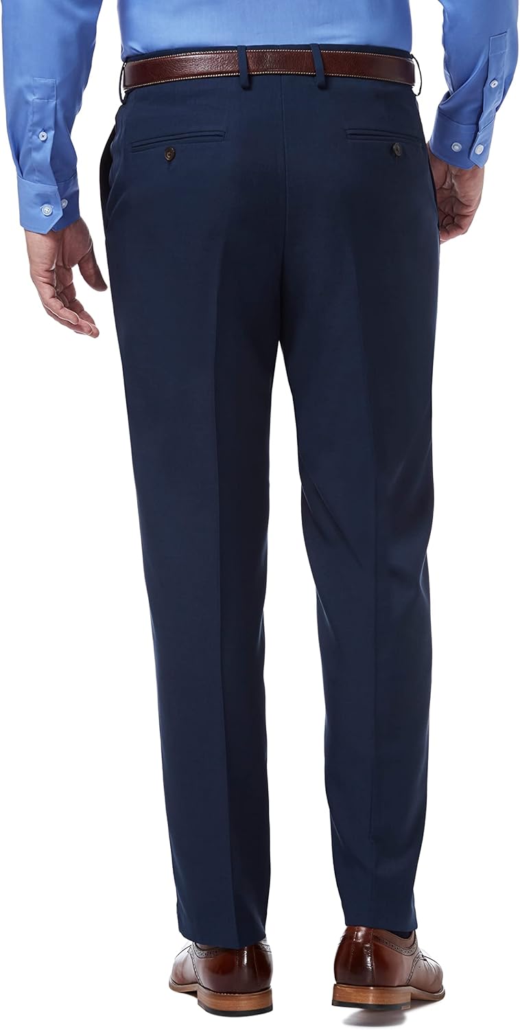 Haggar Mens Premium Comfort Classic Fit Flat Front Expandable Waist Dress Pants, Blue, 34W x 30L US