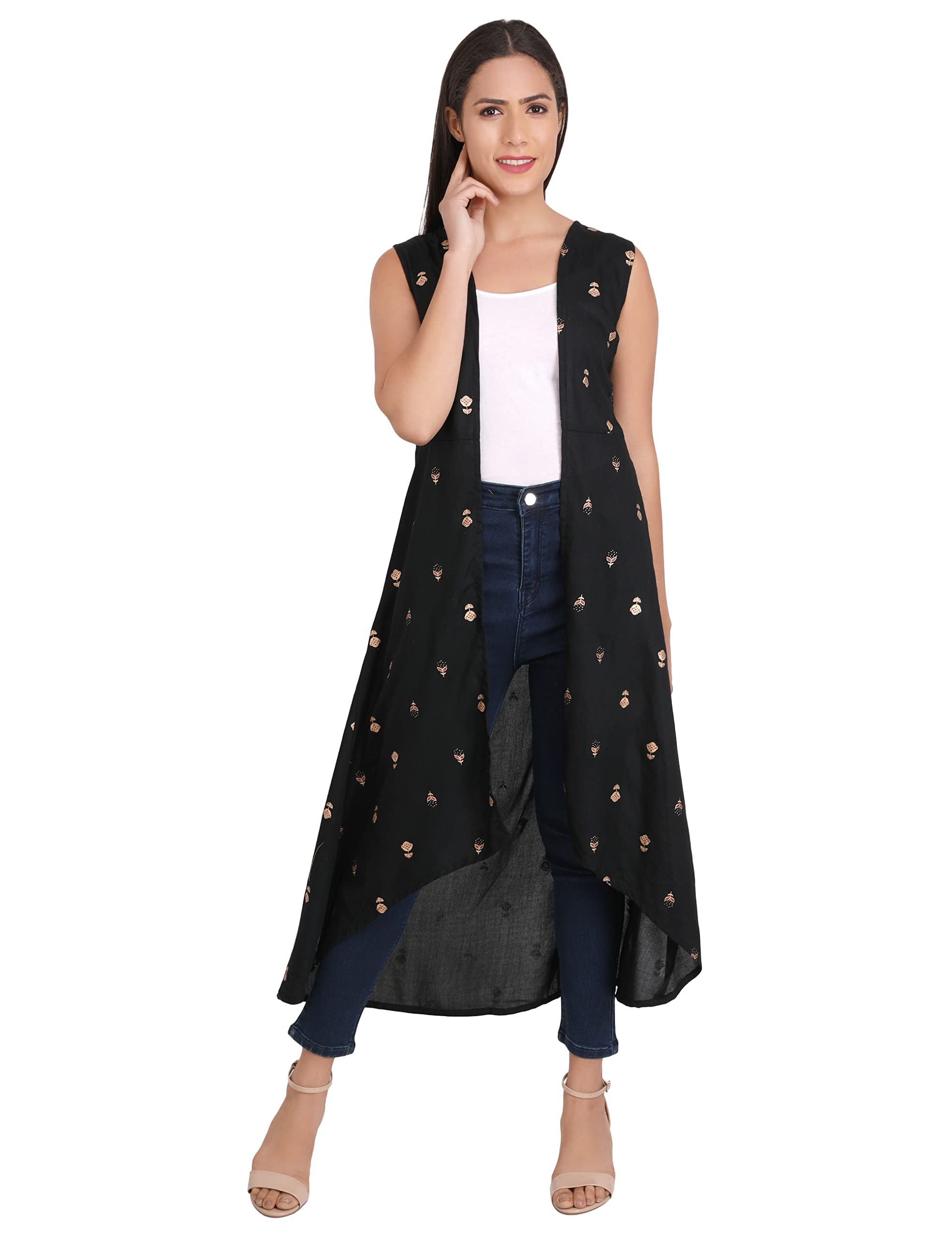 unfakenow Floral Printed Sleeveless Cotton Rayon Women Long Shrug-picture-56