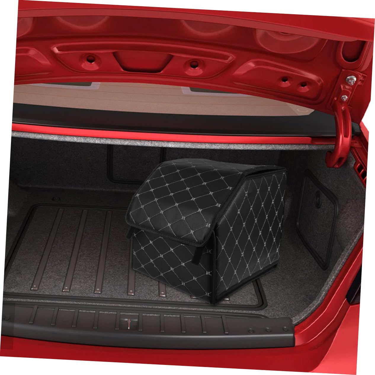 Organizer Nero Pezzi Auto 2 in Bagagliaio Pieghevole Pu | Spesa ed Emergenze, Chiusura Rapida, Facile da Pulire, Soluzione Salvaspazio per Casa e Viaggio