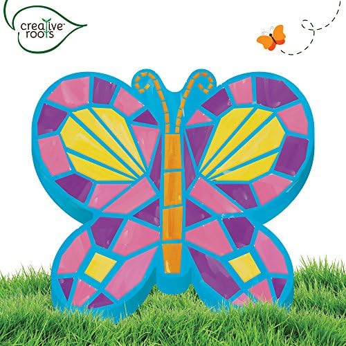 Creative Roots Mosaic Butterfly Stepping Stone Kit, Includes 7-Inch Ceramic Stepping Stone & 6 Vibrant Paints, Paint Your Own Stepping Stone, DIY Stepping Stone for Kids Ages 8+ White - View 7