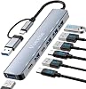 USB Hub 3.0 7 in 1 USB C Hub Multiport Adapter with 1 x USB 3.0 4 x USB 2.0 2 x USB-C 5 Gbps High Speed USB C Splitter Made of Aluminium for MacBook/Surface/XPS/PC/PS5/PS4/Laptops/Tablet etc.