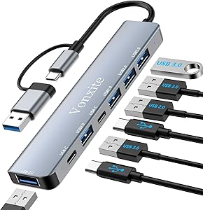 USB Hub 3.0, 7 in 1 USB C Hub Multiport Adapter with 1 x USB 3.0, 4 x USB 2.0, 2 x USB-C, 5 Gbps High Speed, USB C Splitte…