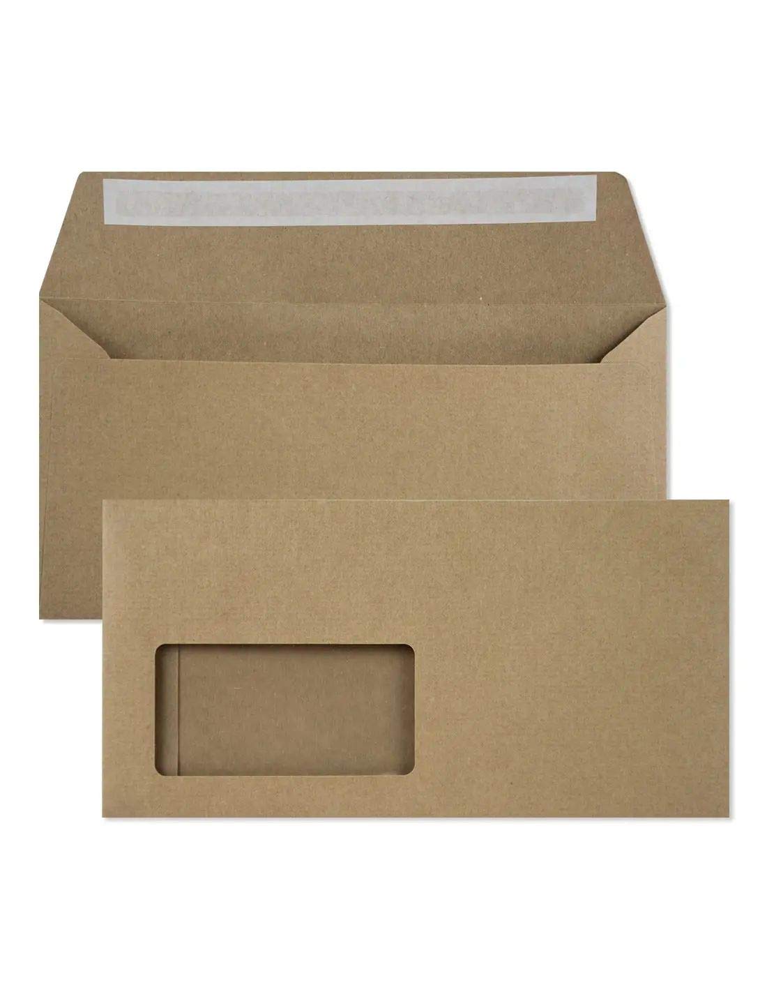 Netuno 100 Long Kraft Paper envelopes with Window DL 110 x 220 mm 4.33 x 8.66 in 100gsm Natural Vintage envelopes Left Window for Wedding Invitations Greeting Cards invoices vouchers DIY — image 1