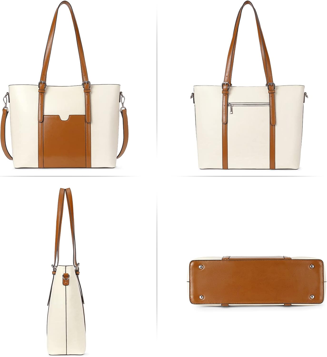 Miniatura 4 de BROMEN Maletín para mujer de 156 pulgadas bolsa de mano para laptop de cuero vintage bolsos de trabajo Cuero