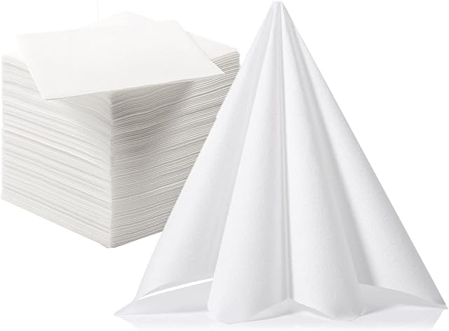 DADAWU Airlaid Napkins Paper, Disposable Napkins Linen Feel, Cloth-Like Decoration Serviettes, Eco Napkins for Wedding, Party, Birthday, Dinner Christmas, 40 x 40cm, Pack of 50 (White)
