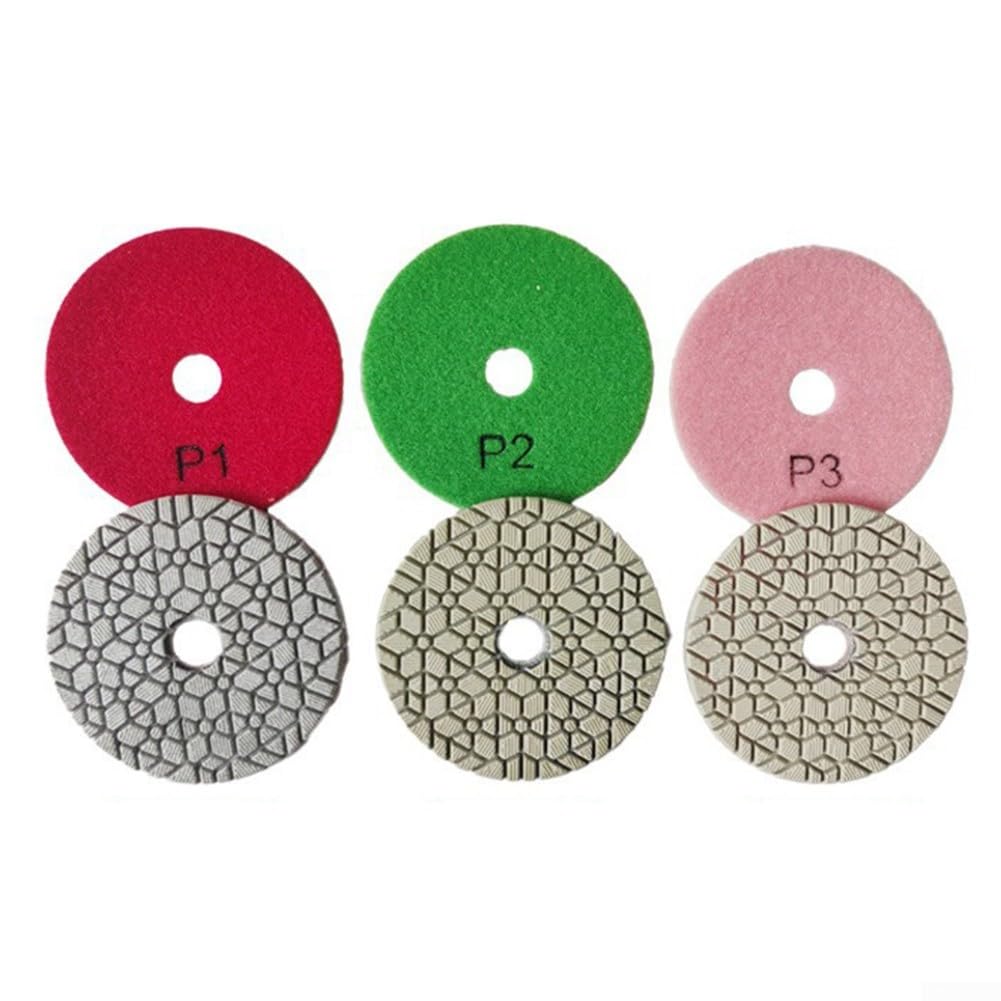 4 Inch Wet Dry Polishing Pads 3 Step Grinding Discs for Granite Marble Concrete Stone Buffing Resin Backing High Toughness Emery Synthesis Random Color(3PCS)