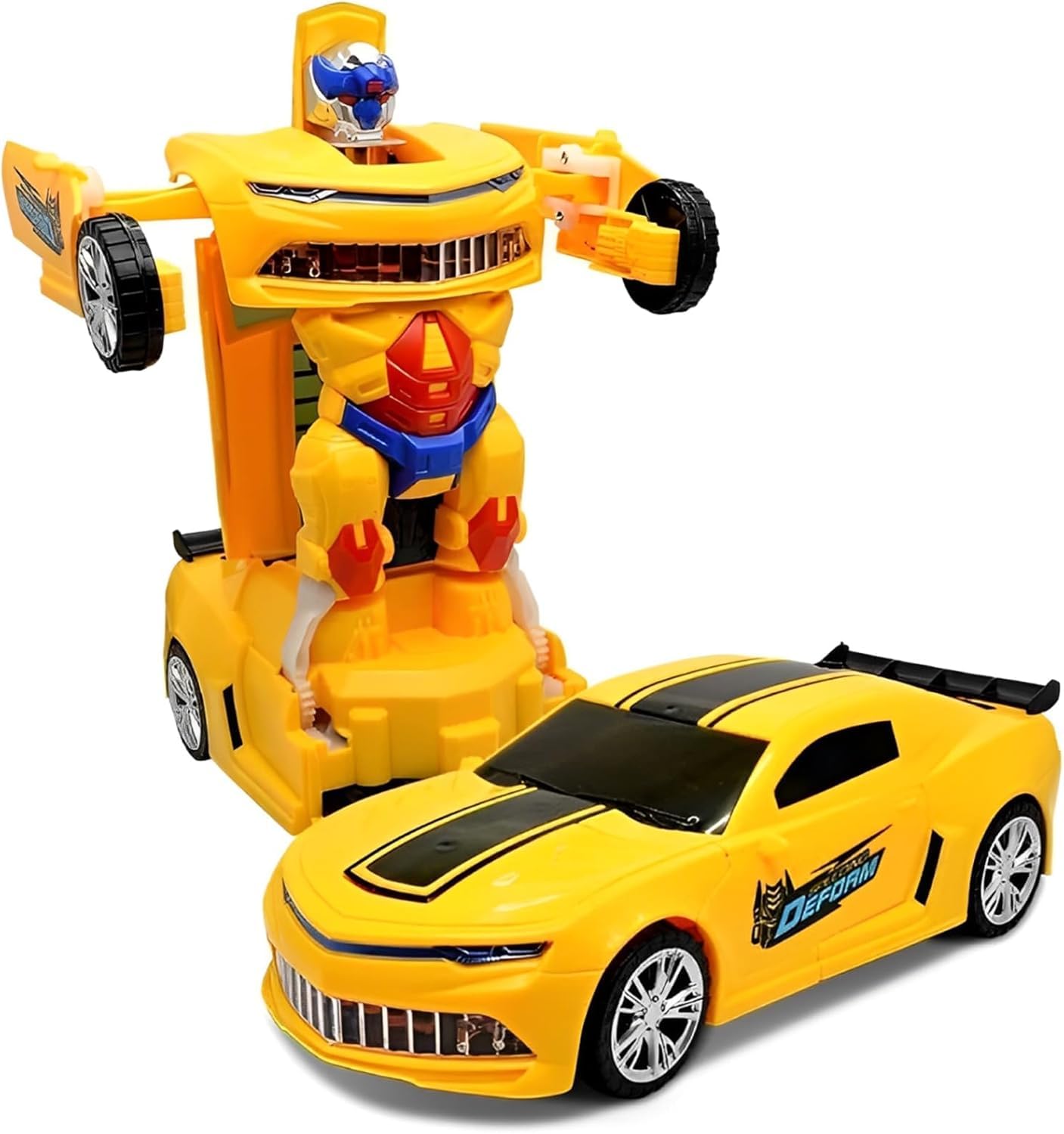 MIXEL Bumblebee Robot Toy, Bump-And-Go Mechanism, Obstacle-Detecting Technology, LED Lights And Realistic Car Sounds, Endless Hours Of Entertainment