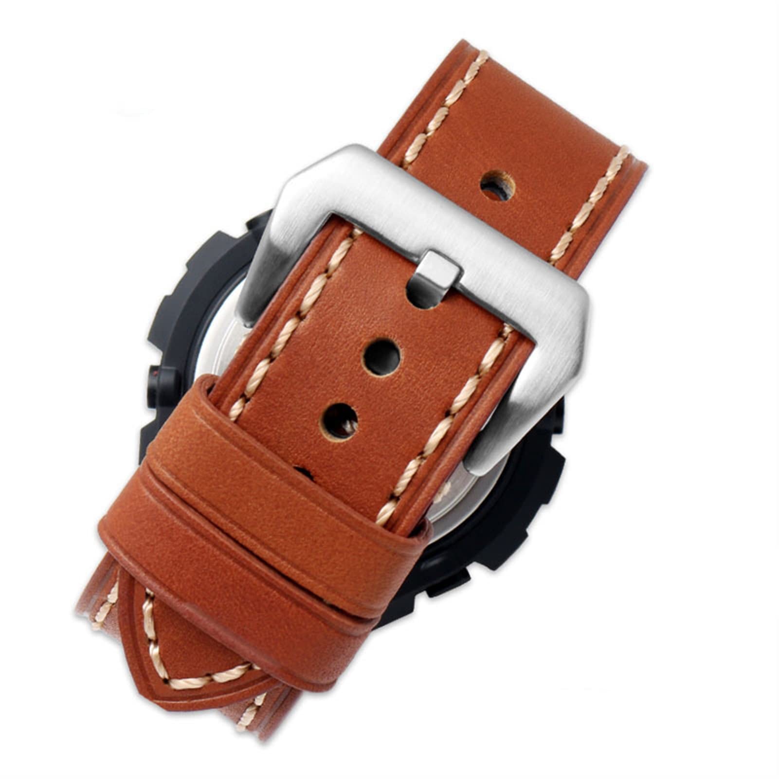 KGFCE Grind arenaceous cowhide For Casio MTG-B1000 G1000 leather watch band Concave port Watch Manual line Strap Belt (Color : Red brown silver, Size : 26mm)
