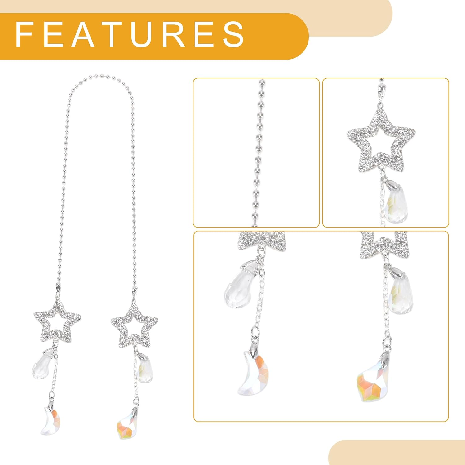 1 Pair Artificial Crystal Hollow Five-pointed Star Car Rear View Mirror Pendant Accessories Car Hanging Ornament Clear image 4