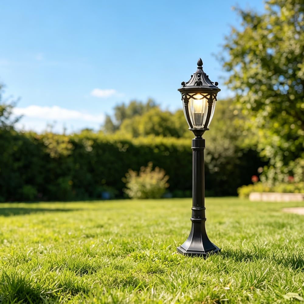 XINYASEE Farola Exterior de Pie Estilo Europeo, Impermeable Aluminio Fundido, Lámpara Decorativa para Jardín y Camino
