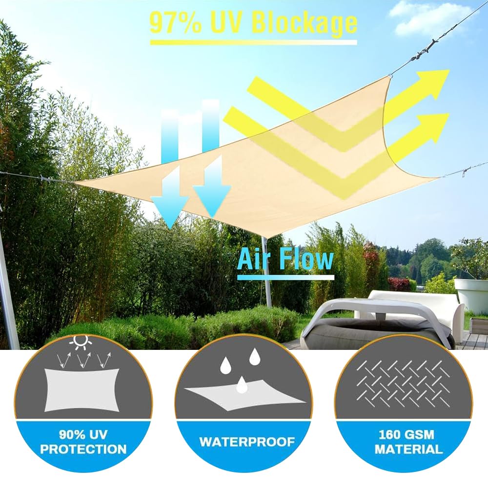 Sonnensegel 3x4m mit Befestigungs, Sonnensegel Rechteckig, für Balkon UV Schutz Sonnenschutz Markise ReißFest Wetterfest, für Terrasse Garten Schwimmbad