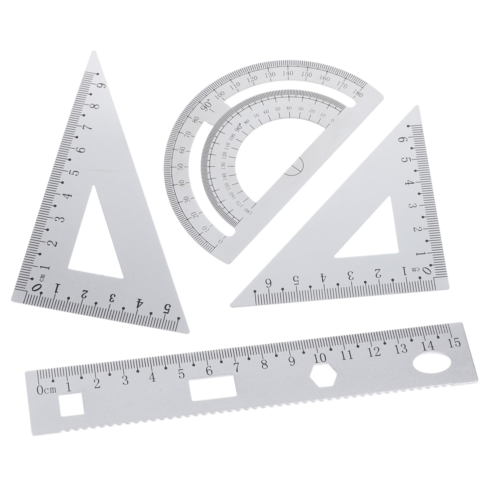 SEWACC Juego de Papelería de 4 Piezas Reglas de Metal de Aleación de Aluminio Plateadas, Portátil y Conveniente para Uso Escolar y Oficina