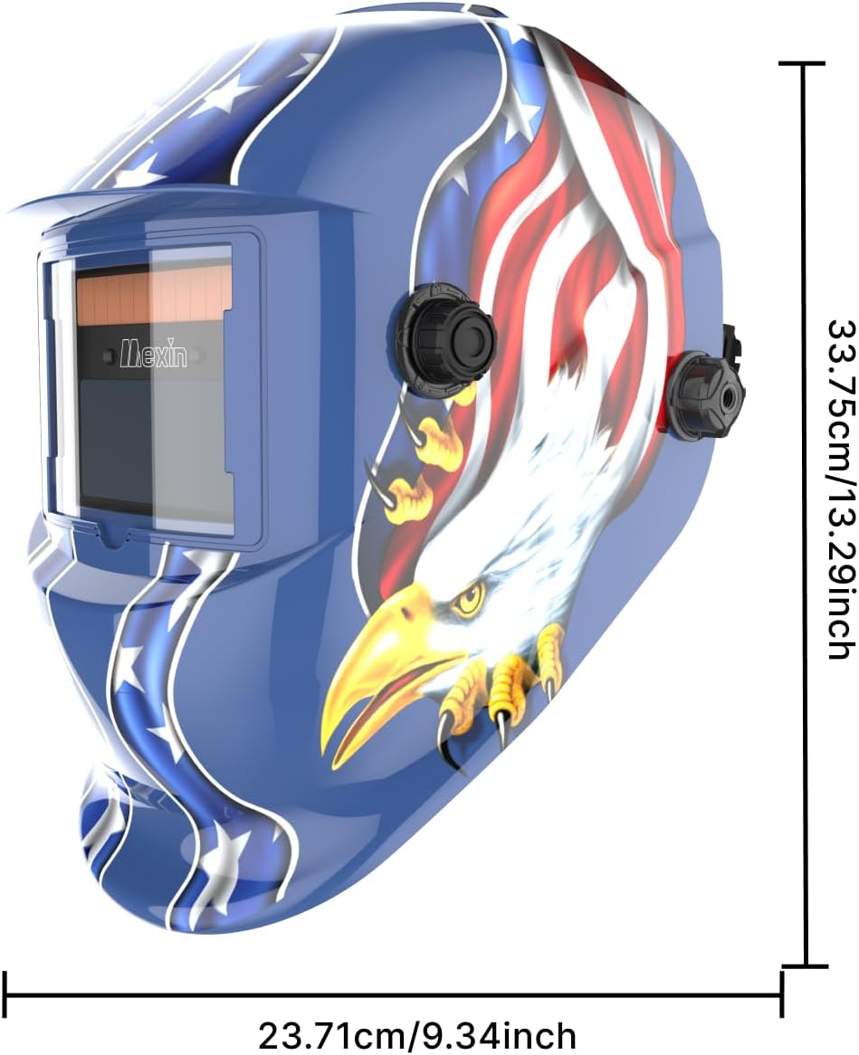 Mexin Auto Darkening Welding Helmet with 2 Arc Sensors, True Color Welding Mask DIN 9–13, External Stepless Adjustment, Solar Powered, 3.6" × 1.7" Viewing Area for MIG TIG ARC